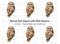 Elegant Barn Owl with Flowers Clipart Bundle