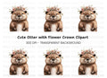 Cute Otter with Flower Crown Clipart Bundle