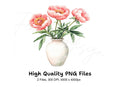 Pink Peonies in White Vase Clipart Bundle