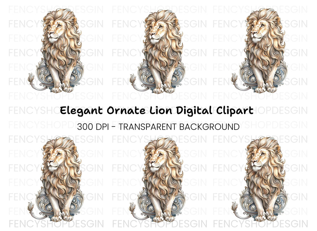 Majestic Lion with Ornate Base Clipart Bundle