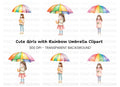 Girls with Rainbow Umbrellas Clipart Bundle