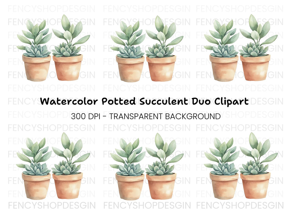 Cute Potted Succulent Duo Clipart Bundle