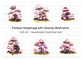 Fantasy Hedgehogs with Pink Mushrooms Clipart Bundle