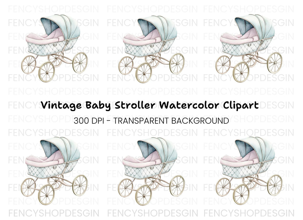Vintage Baby Stroller Clipart Bundle