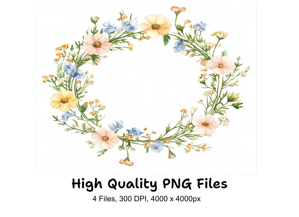 Pastel Floral Wreaths Clipart Bundle