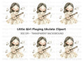 Girl Playing Ukulele with Music Notes Clipart Bundle