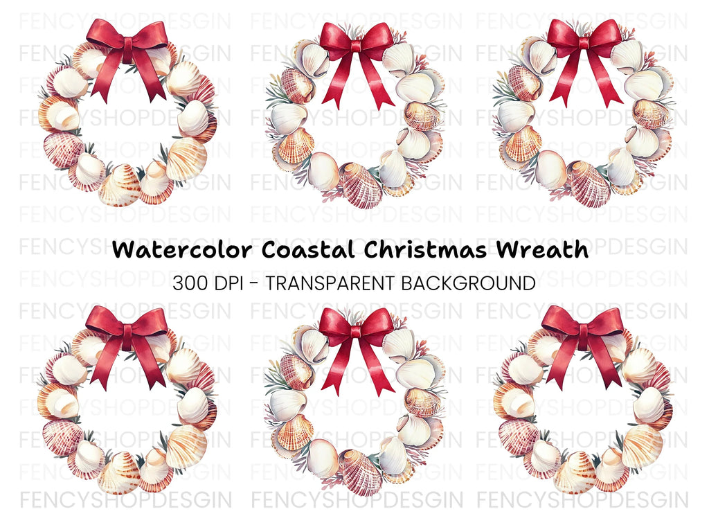 Seashell Christmas Wreath Clipart Bundle