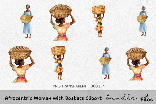 Afrocentric Women with Baskets Clipart Bundle
