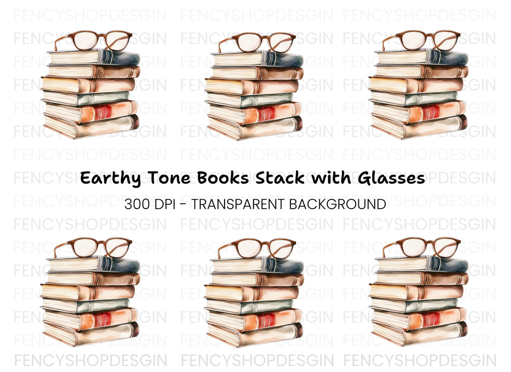 Stack of Books with Reading Glasses Clipart Bundle