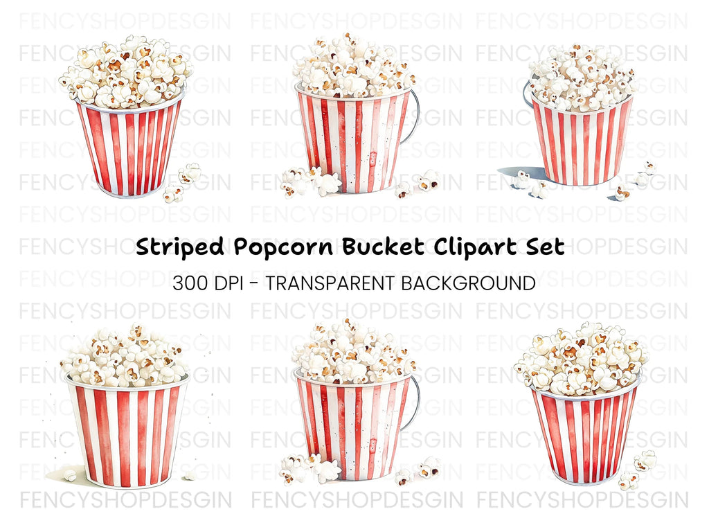 Striped Popcorn Buckets Clipart Bundle