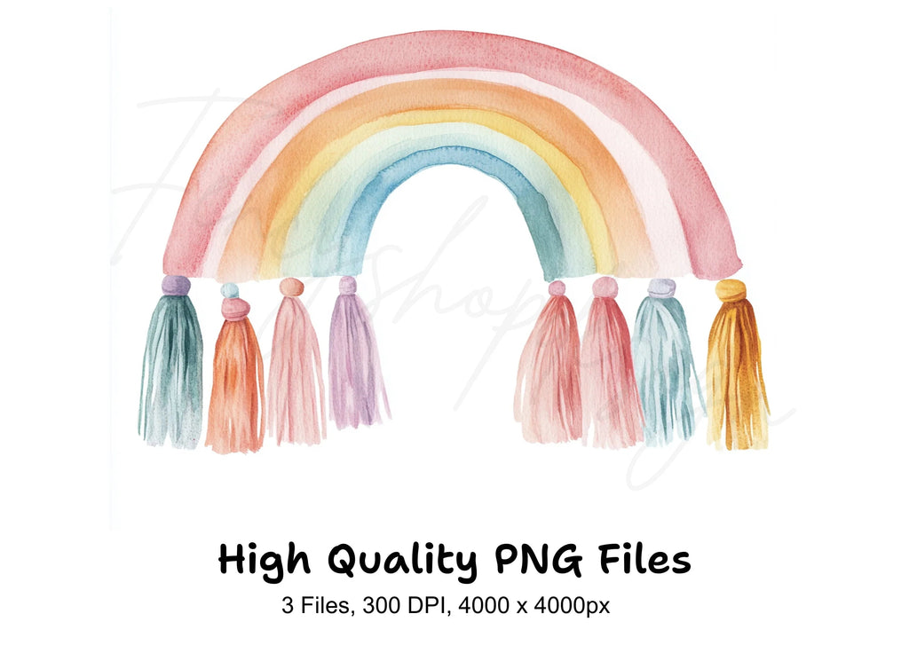 Boho Rainbow Tassels Clipart Bundle