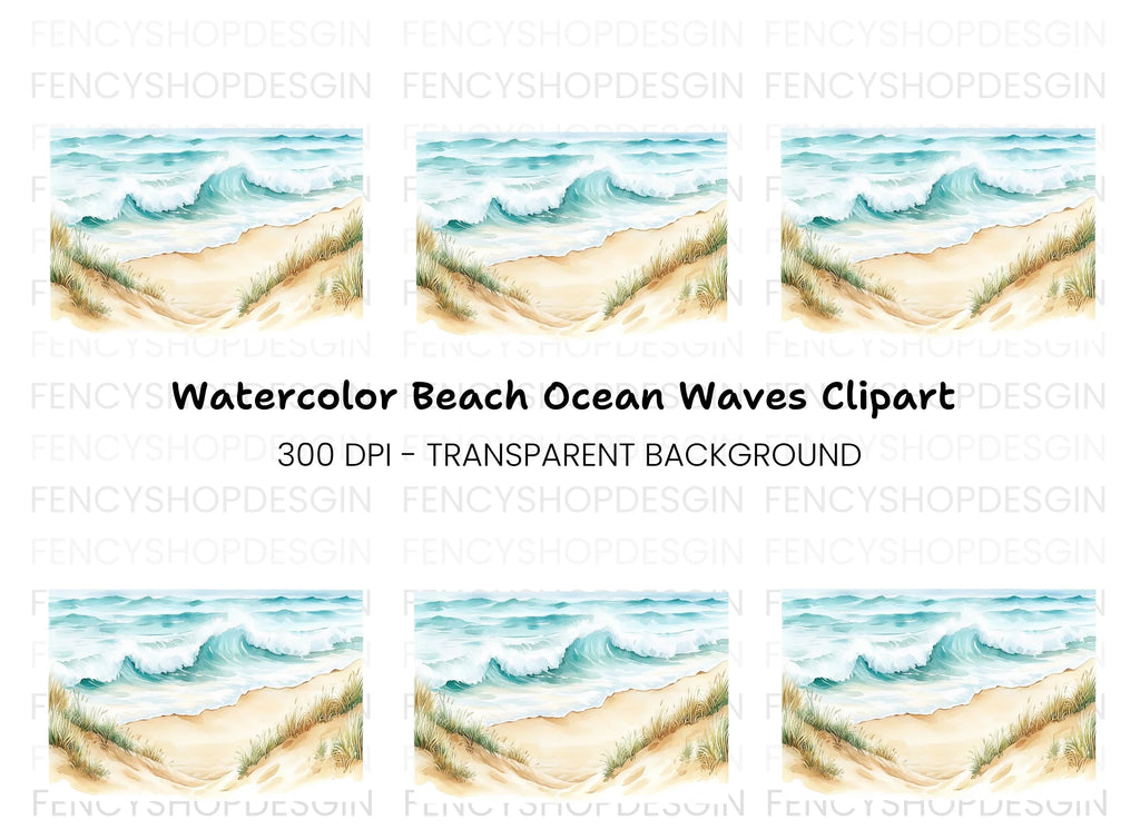 Ocean Beach Waves Clipart Bundle