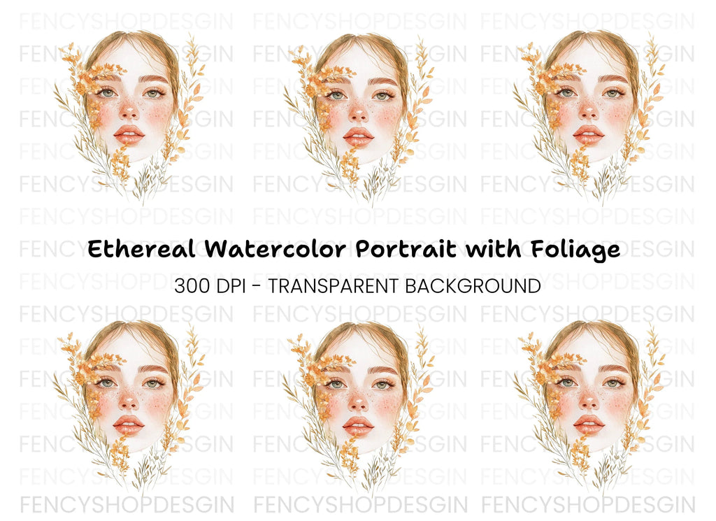 Autumn Flowers Woman Face Clipart Bundle
