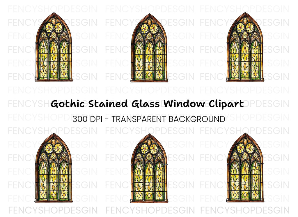 Gothic Stained Glass Window Clipart Bundle