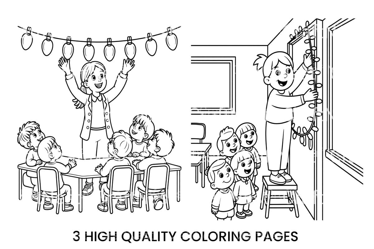 Kids Decorating for Christmas Coloring Books
