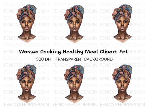 African Woman Headwrap Clipart Bundle