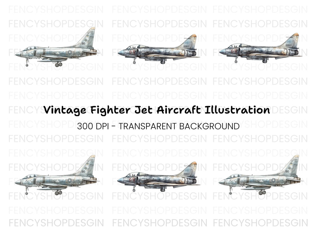 Vintage Military Jet Aircraft Clipart Bundle