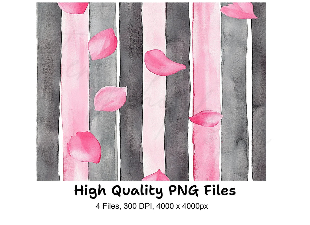 Pink Petals Stripes Clipart Bundle