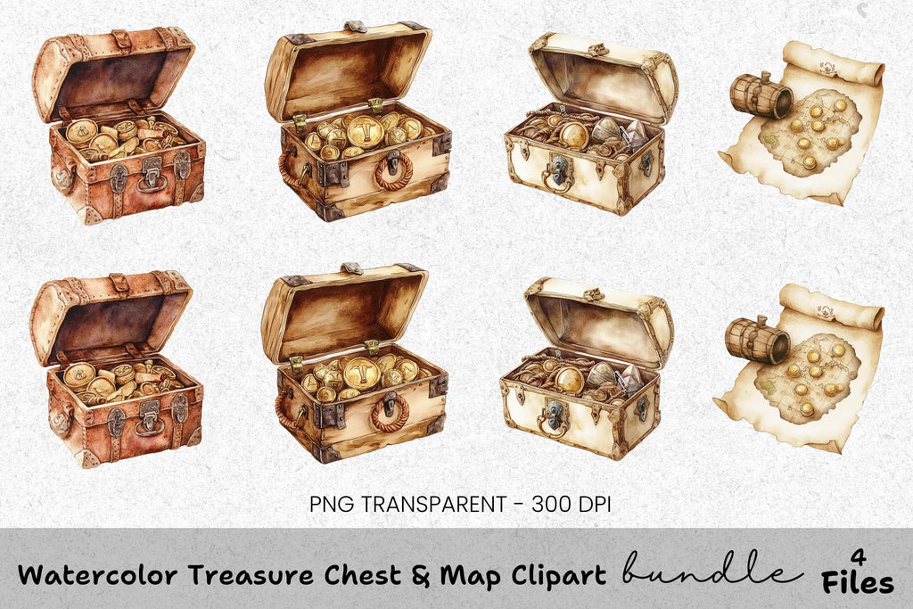 Treasure Chest Map Clipart Bundle
