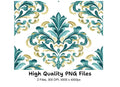Elegant Teal Gold Damask Pattern Clipart Bundle