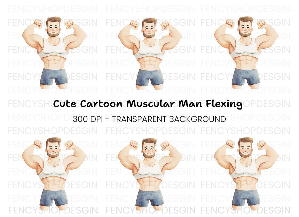Strong Man Flexing Muscles Clipart Bundle
