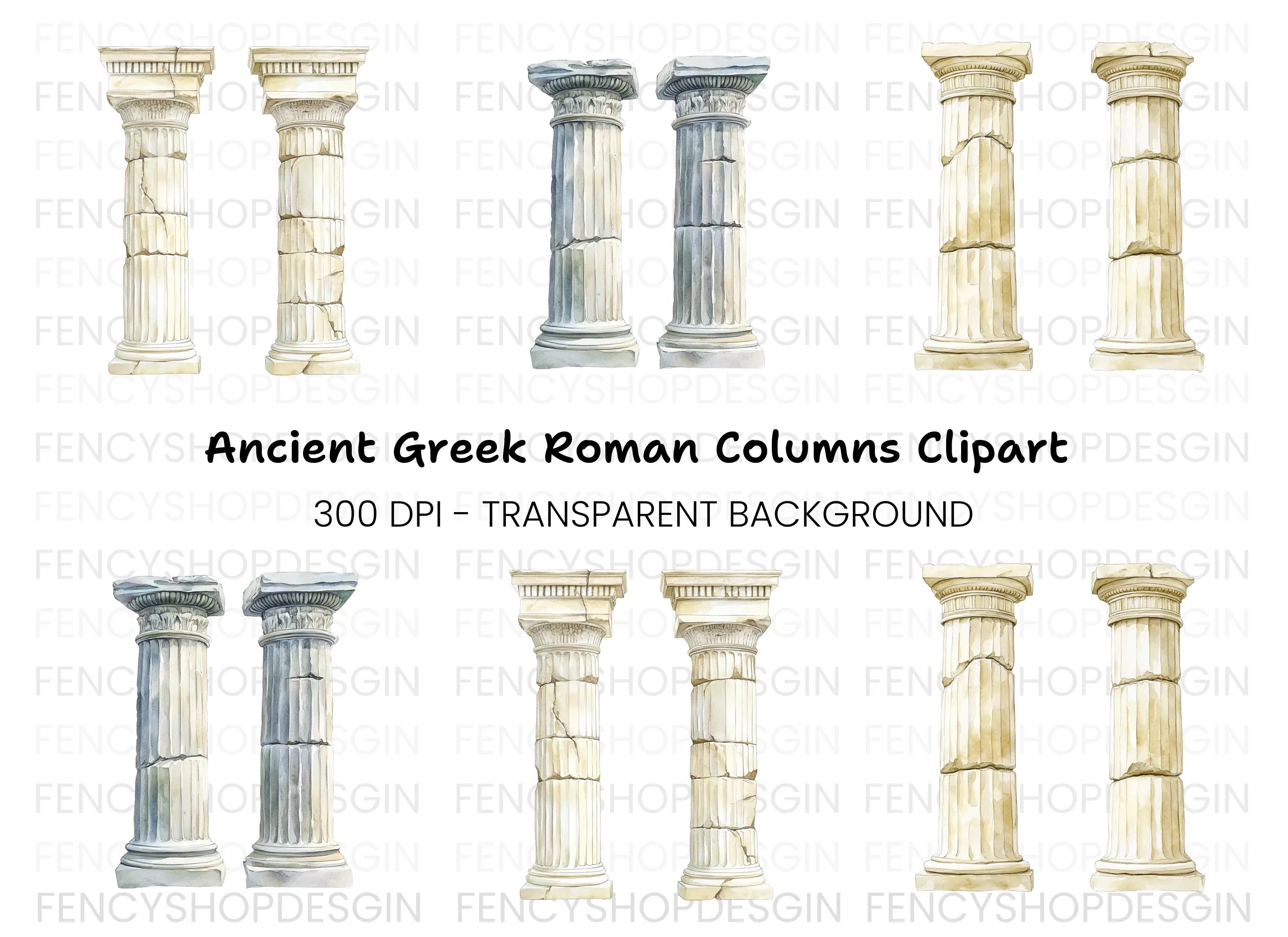 Ancient Roman and Greek Columns Clipart Bundle