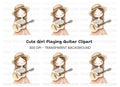 Cute Girl Playing Guitar Clipart Bundle