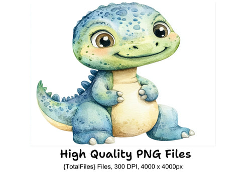 Adorable Blue Baby Dinosaur Clipart Bundle