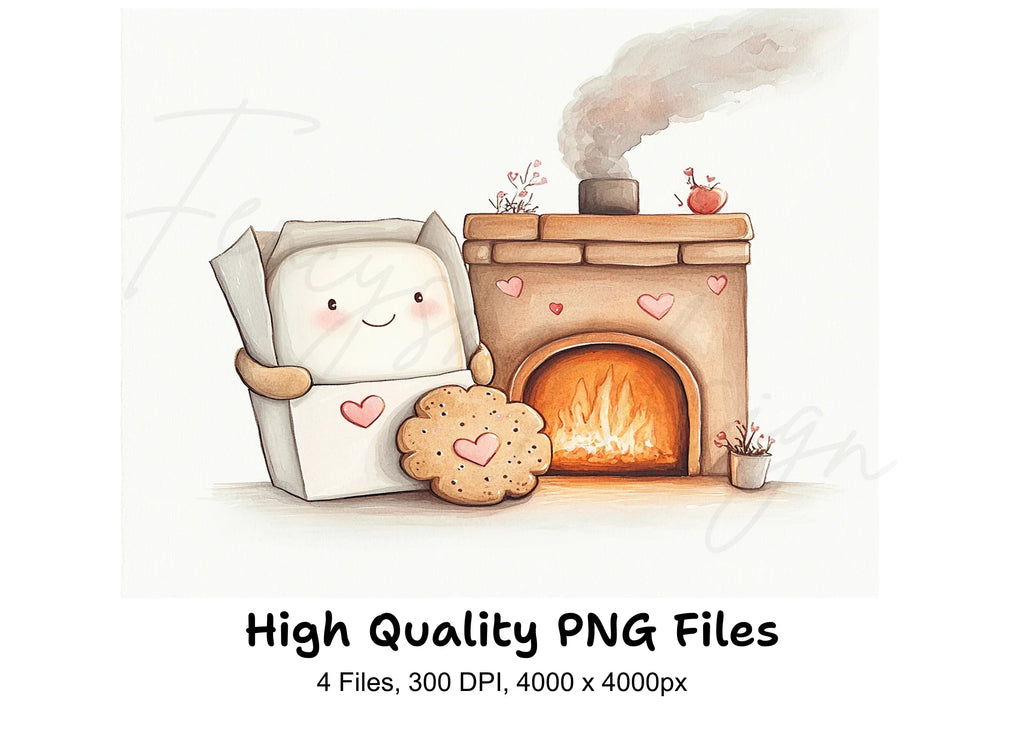 Cozy Marshmallow and Cookie Fireplace Clipart Bundle