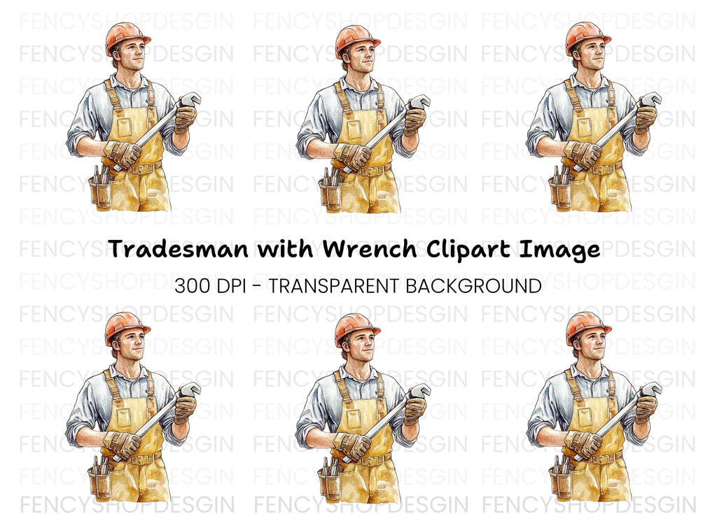 Skilled Worker with Wrench Clipart Bundle