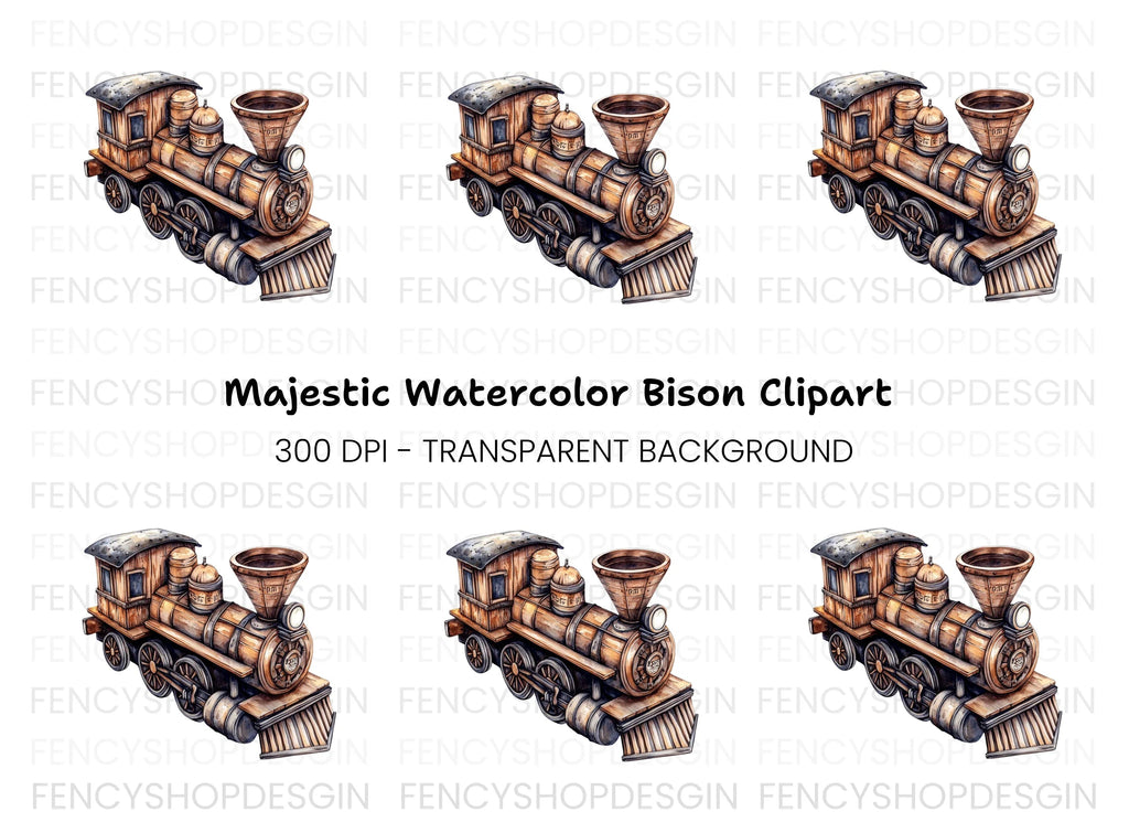 Steampunk Wooden Train Engine Clipart Bundle