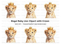 Adorable Lion Cub with Crown Clipart Bundle