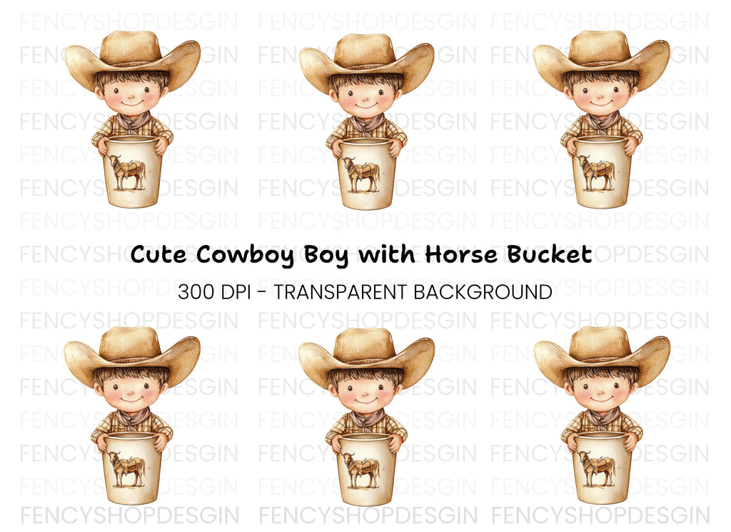 Cute Cowboy Kid with Horse Clipart Bundle
