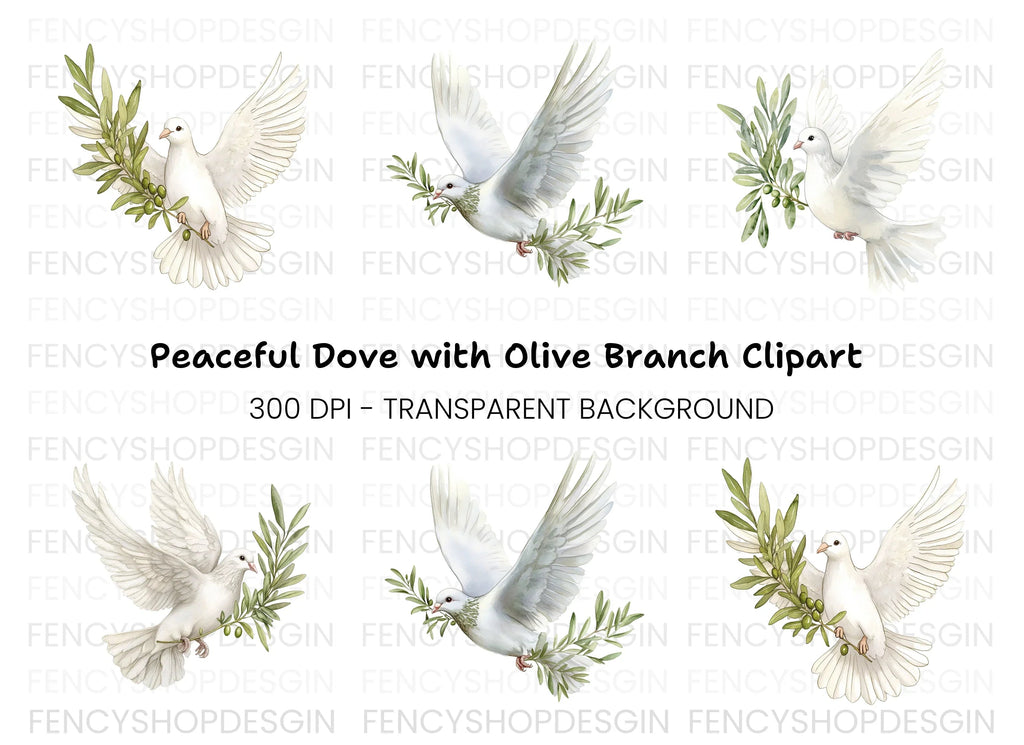 Flying Doves with Olive Branches Clipart Bundle