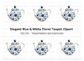 Elegant Blue and White Teapot Clipart Bundle