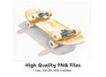 Classic Wooden Skateboard Clipart Bundle