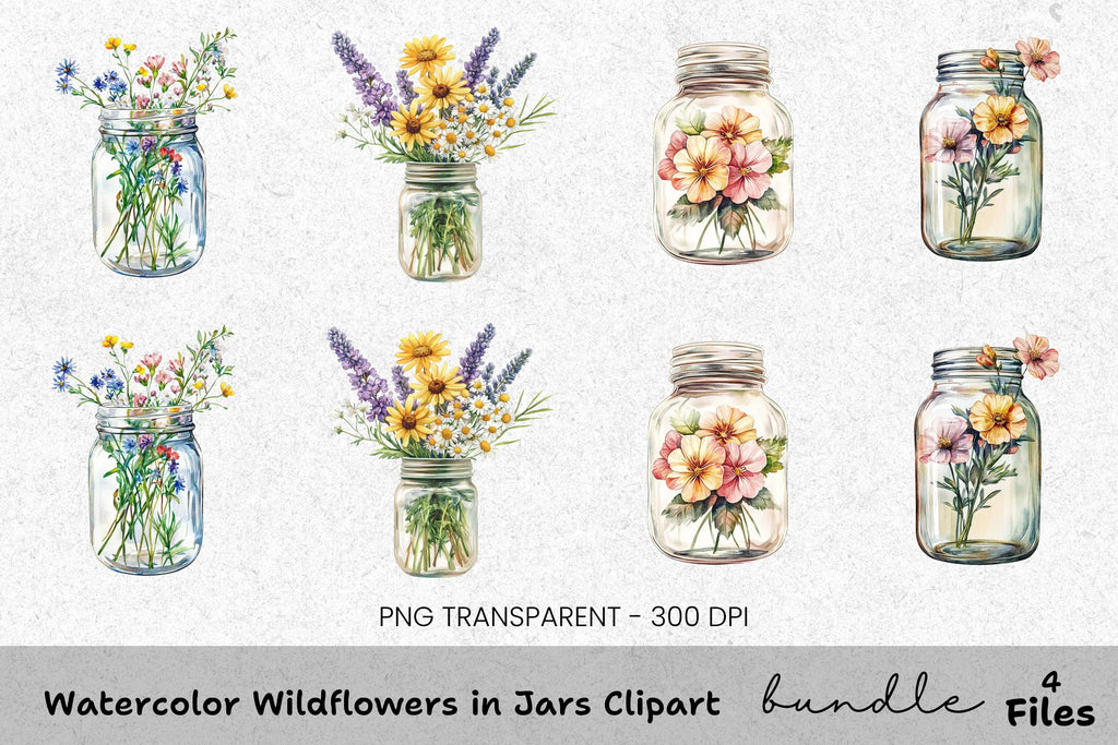 Wildflowers in Jars Clipart Bundle