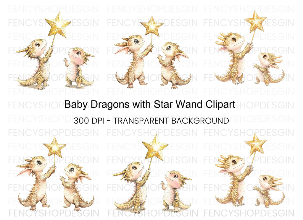 Little Dragons with Stars Clipart Bundle