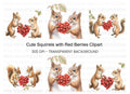 Adorable Squirrels with Berries Clipart Bundle