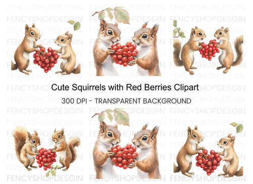 Adorable Squirrels with Berries Clipart Bundle