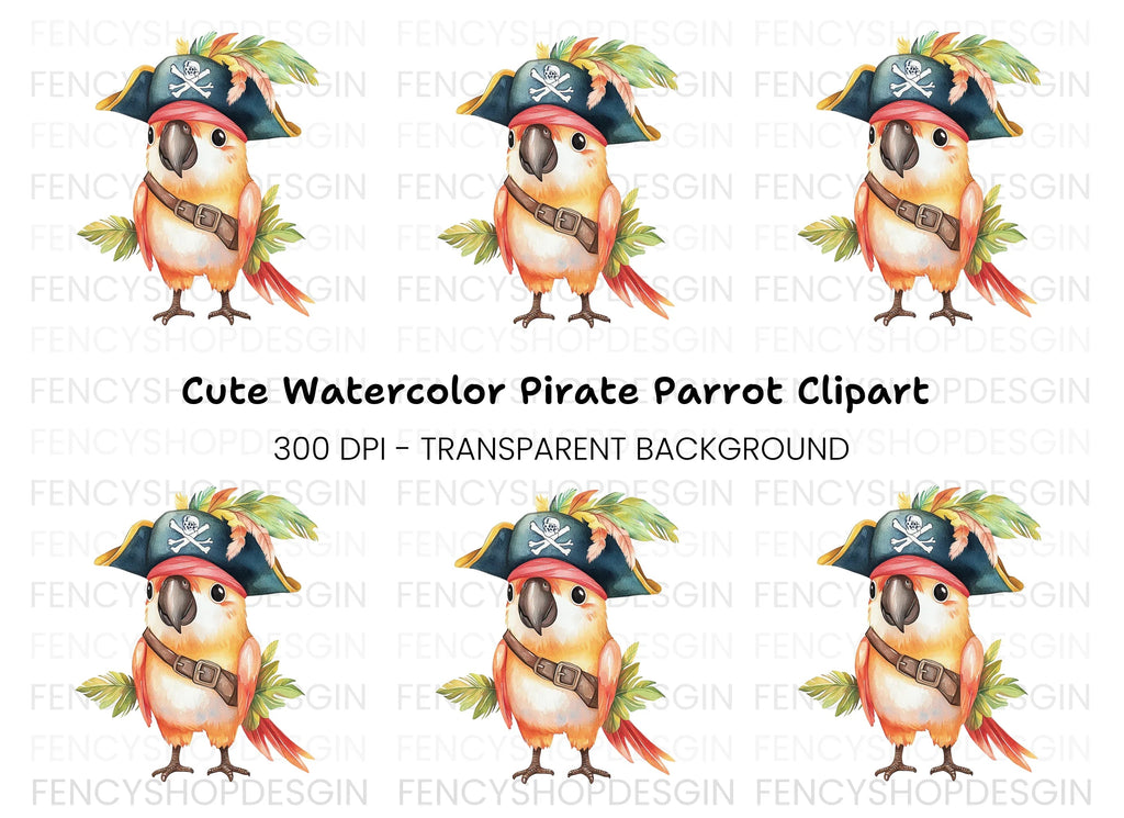 Cute Pirate Parrot Clipart Bundle