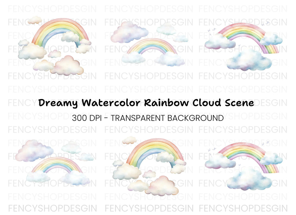 Dreamy Rainbows and Clouds Clipart Bundle