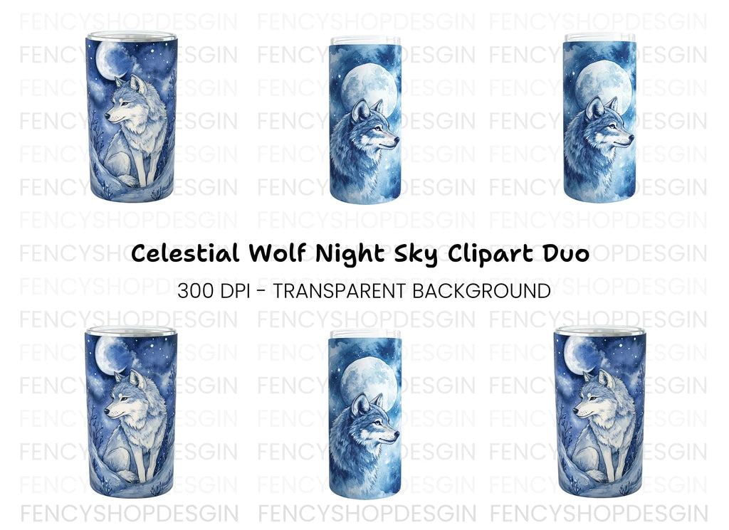 Winter Wolf Moon Tumbler Clipart Bundle