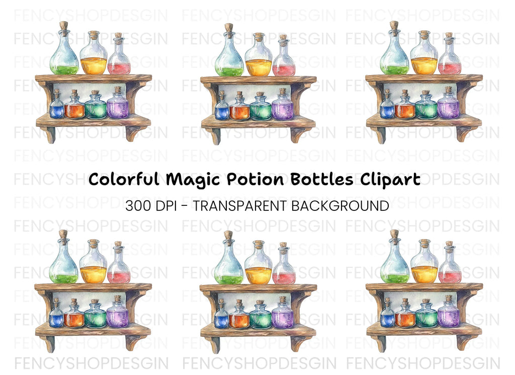 Colorful Potion Bottles Clipart Bundle