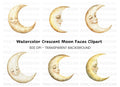 Crescent Moon Faces Clipart Bundle