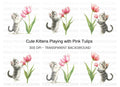 Cute Kitten with Pink Tulip Clipart Bundle