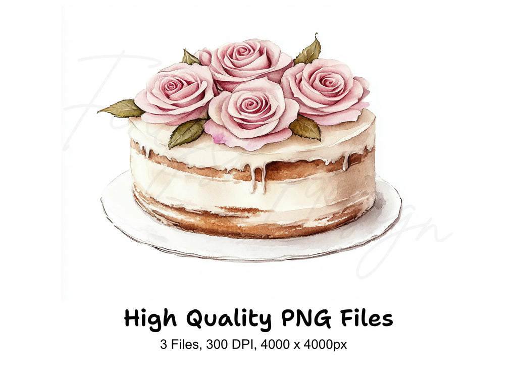 Charming Rose Topped Cakes Clipart Bundle