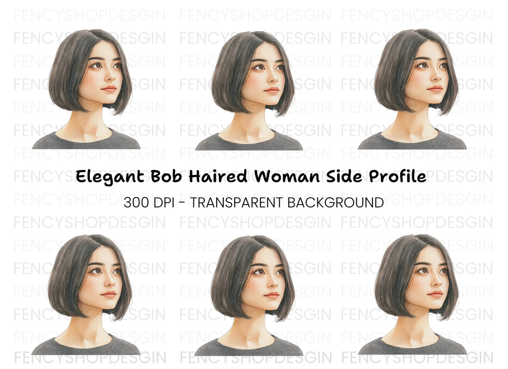 Dreamy Bob Hairstyle Girl Clipart Bundle