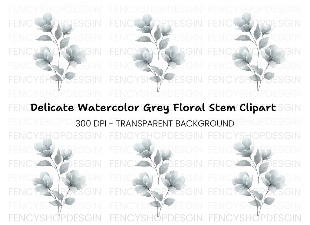 Elegant Gray Floral Clipart Bundle
