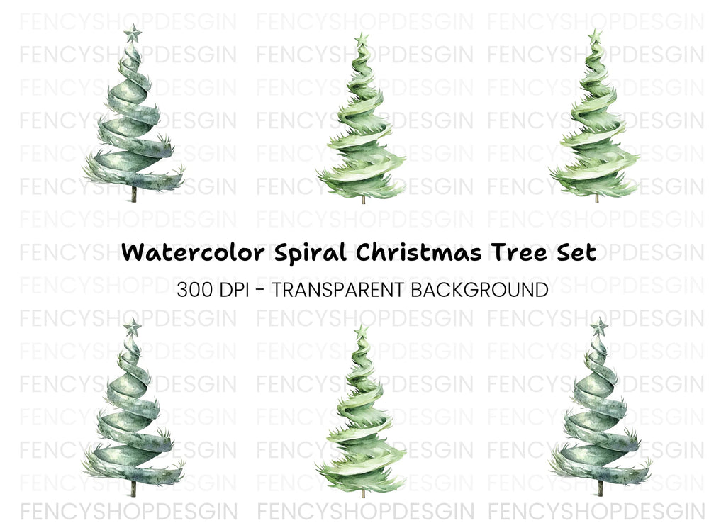 Spiral Christmas Tree Clipart Bundle